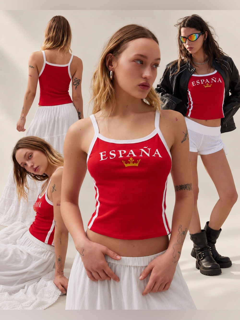 BDG Urban Outfitters Mia España Red Graphic Cropped Cami Tank Top S